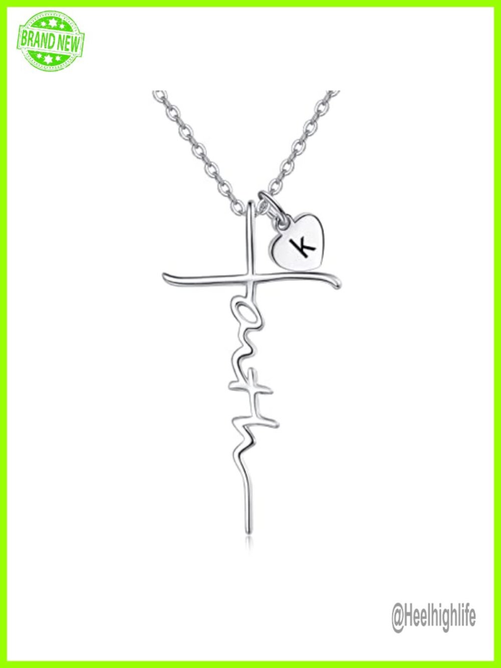 Sterling Silver Cross Necklace Initial K Birthstone 18in Adjustable